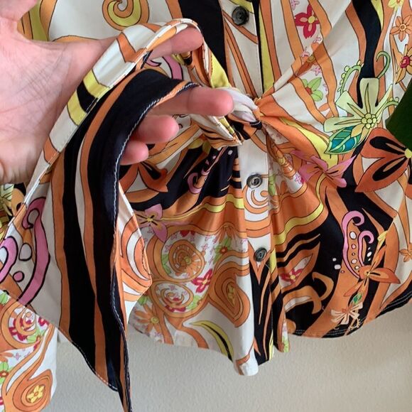 Vintage Hippie Shirt Plunging Self-Tie Soft Stretchy long sleeve top Xl - Picture 4 of 7